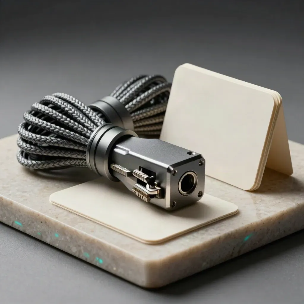 Kit de mantenimiento web con cables, módulo hardware y tarjetas de servicio en macro.